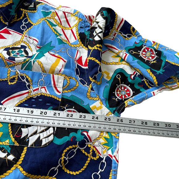 Vintage Tango Max Raab Shirt Men’s Large AOP Nautical Button Hawaiian Blue Gold - Picture 7 of 10